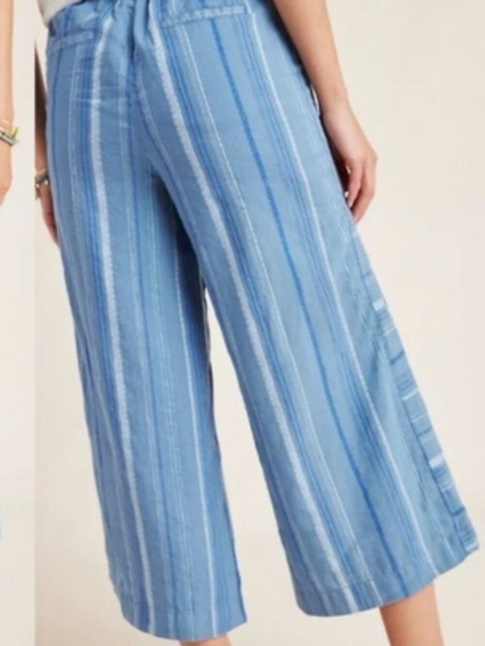 Anthropologie Light & Mid-Blue Striped Wide-Leg Pants